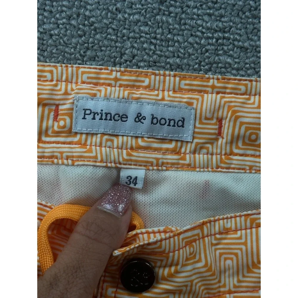 Prince & Bond Swim Trunks Men 34 Orange Elvio 75 Geometric Portugal Made Summer